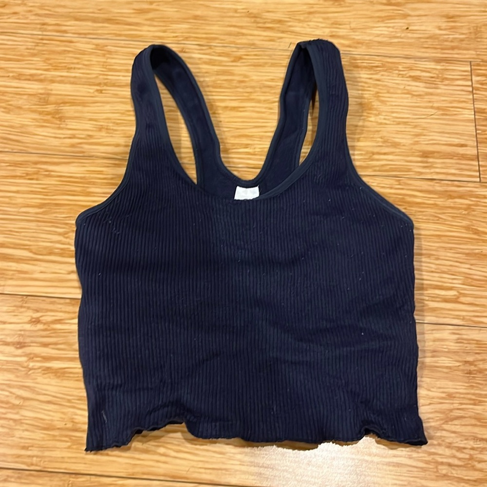 Navy Crop Tank with Shelf Bra